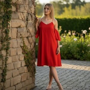 Elegant Red Cold Shoulder Dress